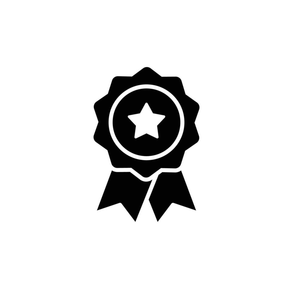 Rosette stamp icon. Simple solid style. Winner medal with star and ribbon, award, first place badge, best quality concept. Black silhouette, glyph symbol. Vector isolated on white background. EPS.