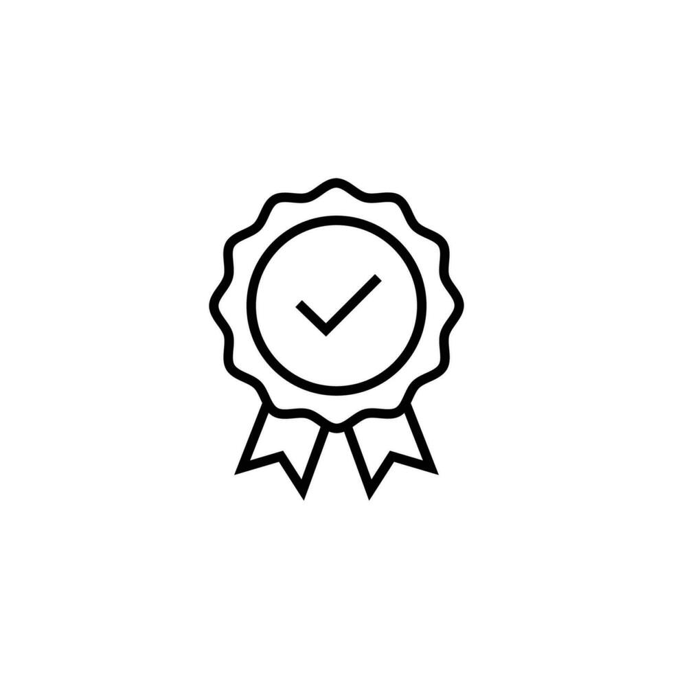 Rosette stamp icon. Simple outline style. Guarantee, warranty, certificate, medal with check mark, ribbon, quality concept. Thin line symbol. Vector isolated on white background. EPS.