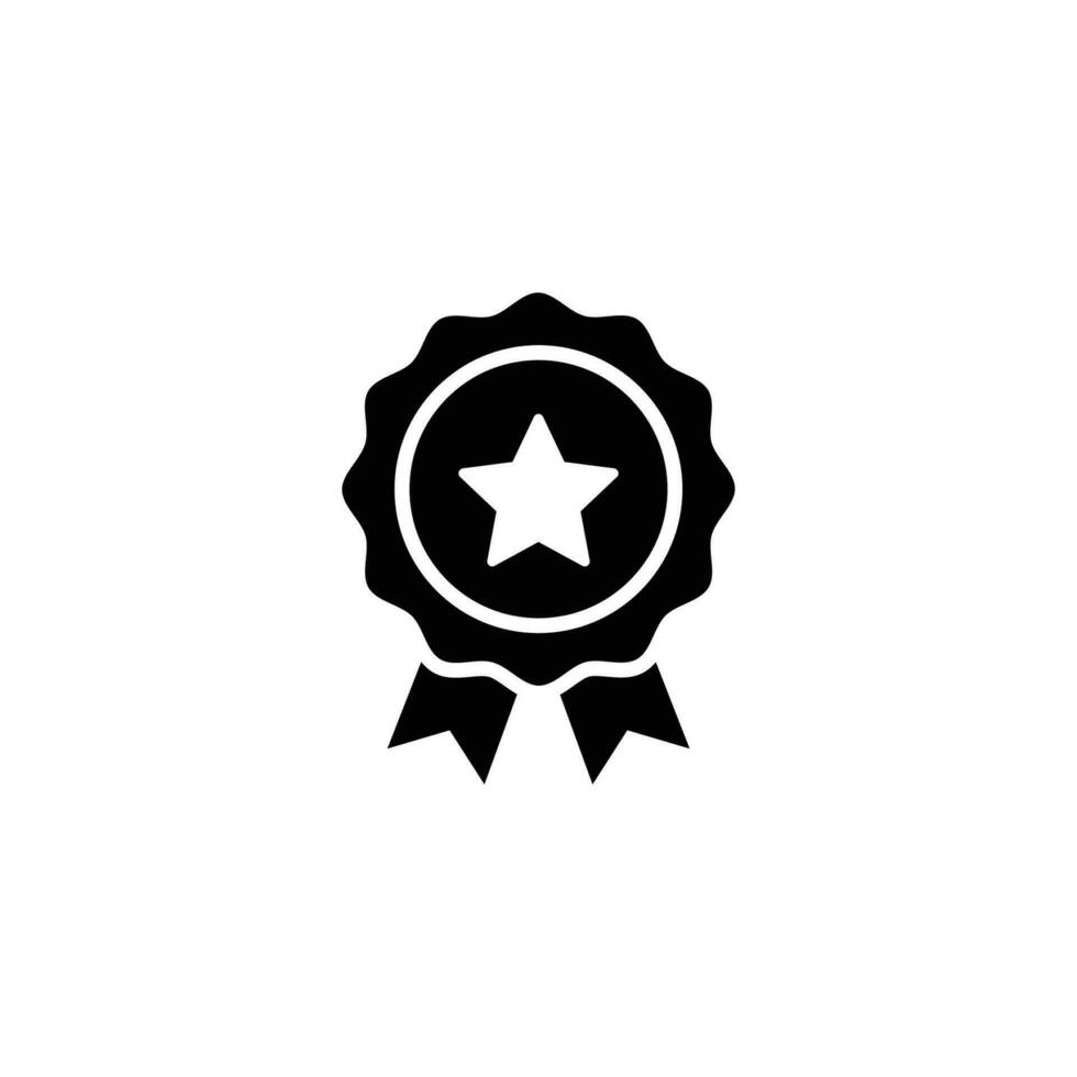 Rosette stamp icon. Simple solid style. Winner medal with star and ribbon, award, first place badge, best quality concept. Black silhouette, glyph symbol. Vector isolated on white background. EPS.