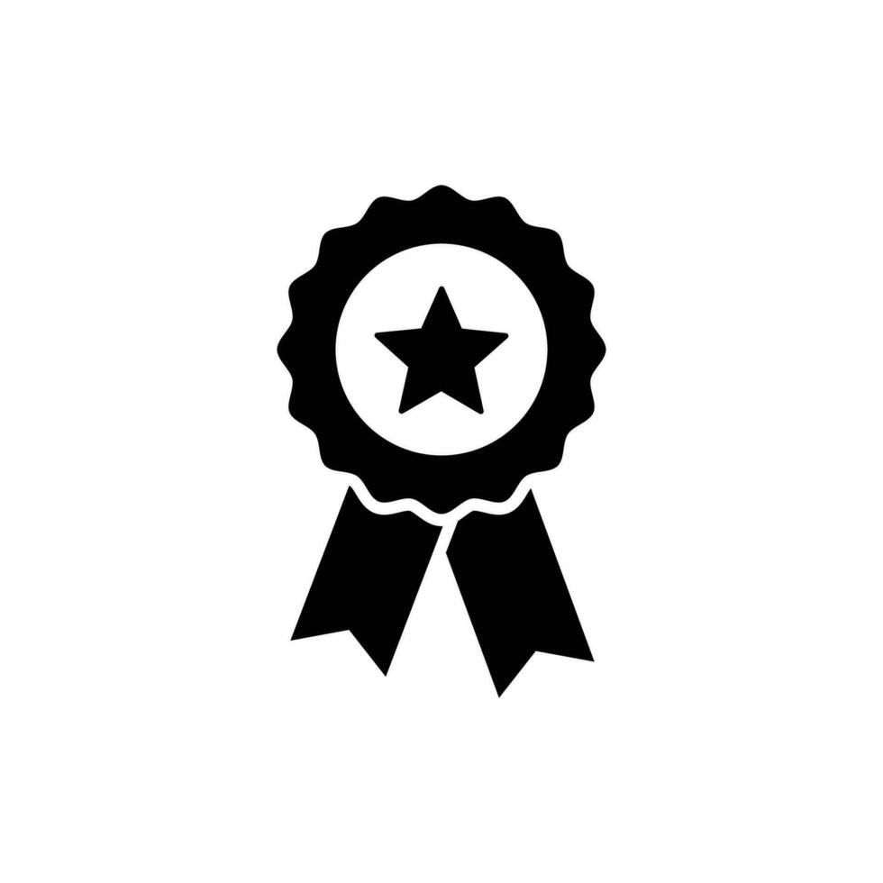 Rosette stamp icon. Simple solid style. Winner medal with star and ribbon, award, first place badge, best quality concept. Black silhouette, glyph symbol. Vector isolated on white background. EPS.