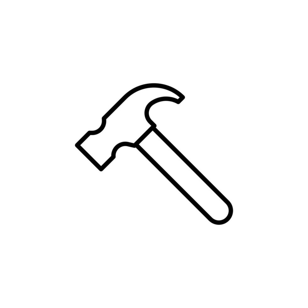 Hammer icon. Simple outline style. Hummer, metal, tool, hit, carpentry, construct, hardware, handyman, development concept. Thin line symbol. Vector isolated on white background. EPS.