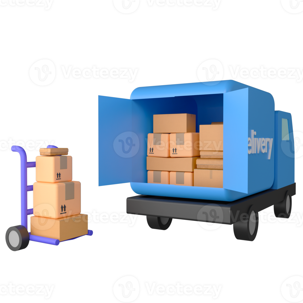 Delivery van is loading parcel box clipart flat design icon isolated on transparent background, 3D render logistic and delivery concept 2 png
