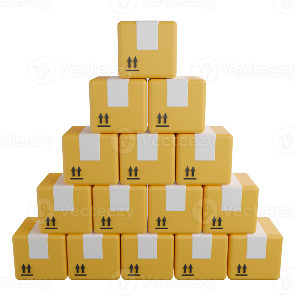Stack triangle of parcel box front view clipart flat design icon isolated on transparent background, 3D render logistic and delivery concept png