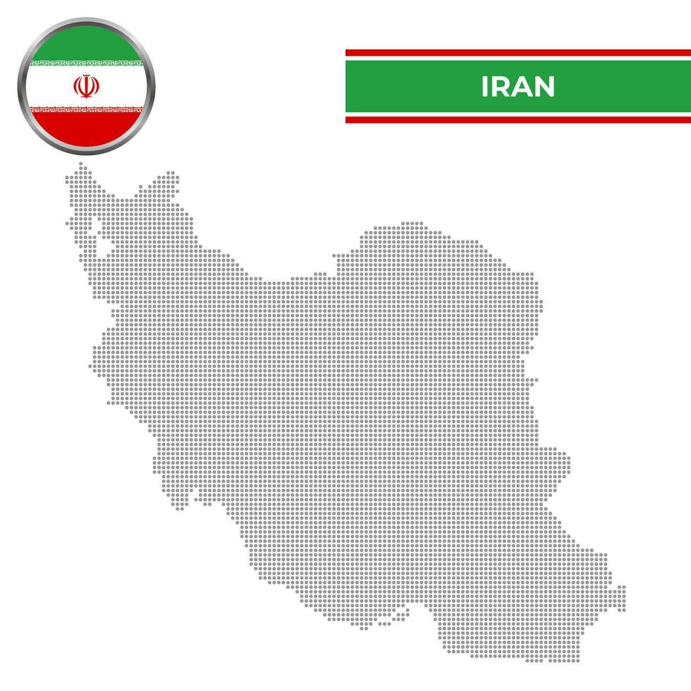 Dotted map of Iran with circular flag vector