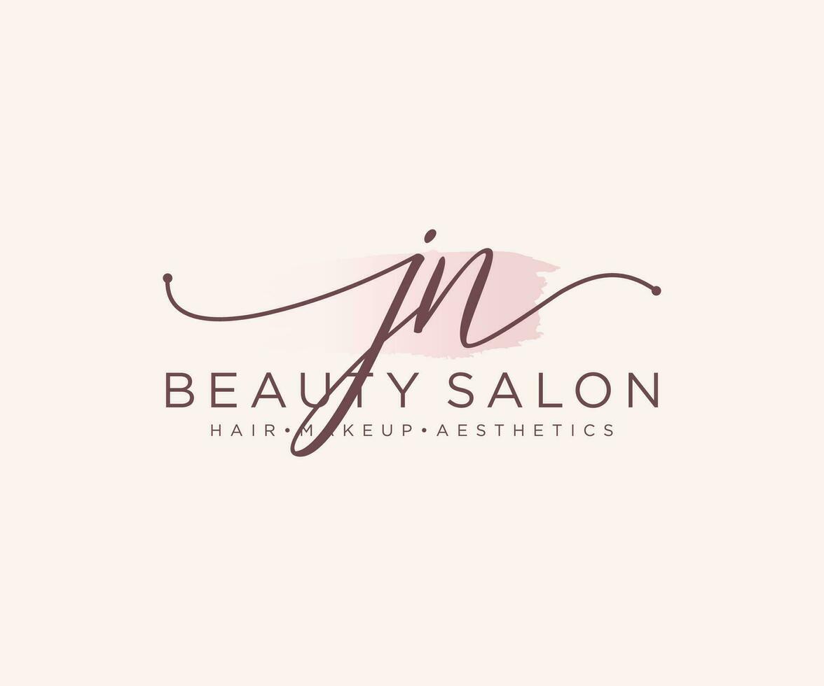 Initial JN feminine logo collections template. handwriting logo of initial signature, wedding, fashion, jewerly, boutique, floral and botanical with creative template for any company or business. vector