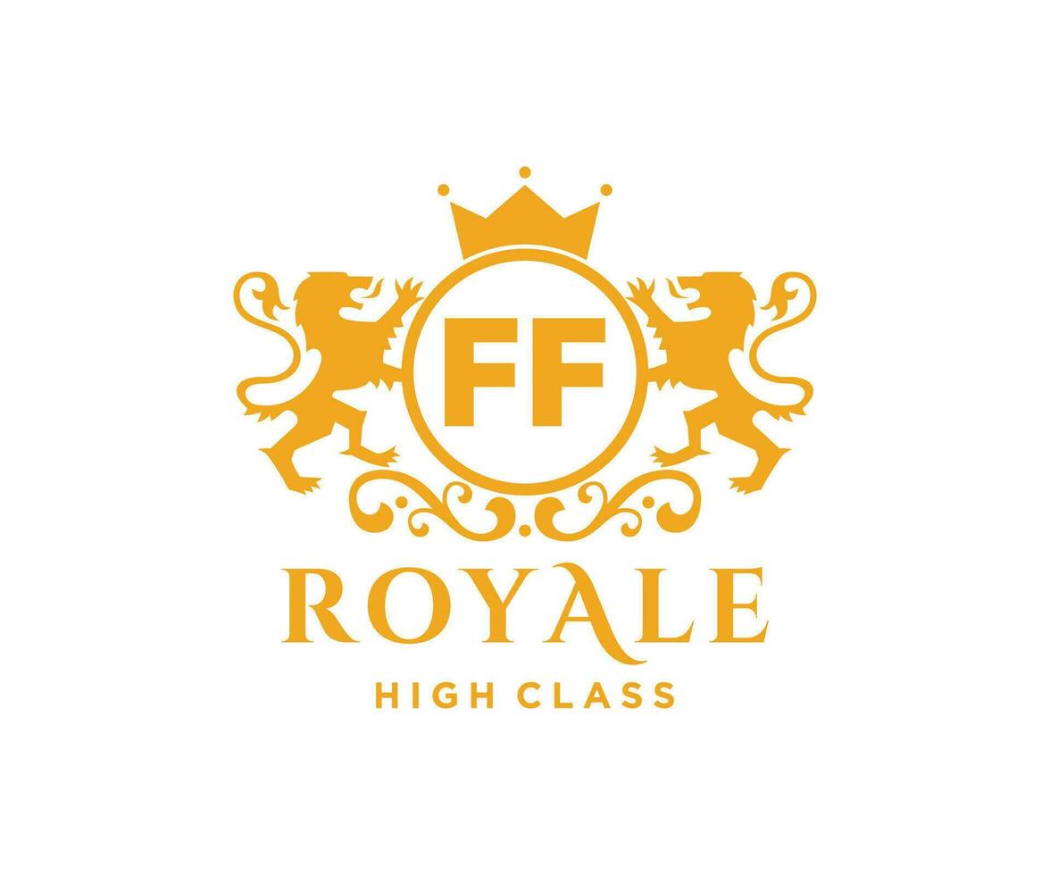 Golden Letter FF template logo Luxury gold letter with crown. Monogram alphabet . Beautiful royal initials letter. vector