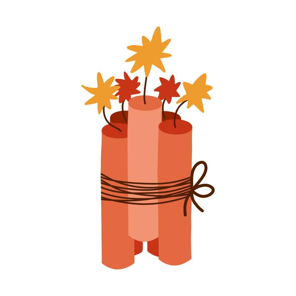 Hand drawn pack of dynamite with lit fuse. Simple clipart sign of bomb, explosion, danger. Bundle of burning dynamite bomb stick. Vector doodle isolated on white background. Symbol of Wild West.