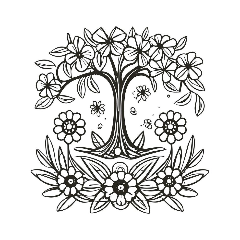 Flower coloring page vector. Flower line art white background, Cute flowers printable coloring page, Vector flower page for coloring, Outline magnolia