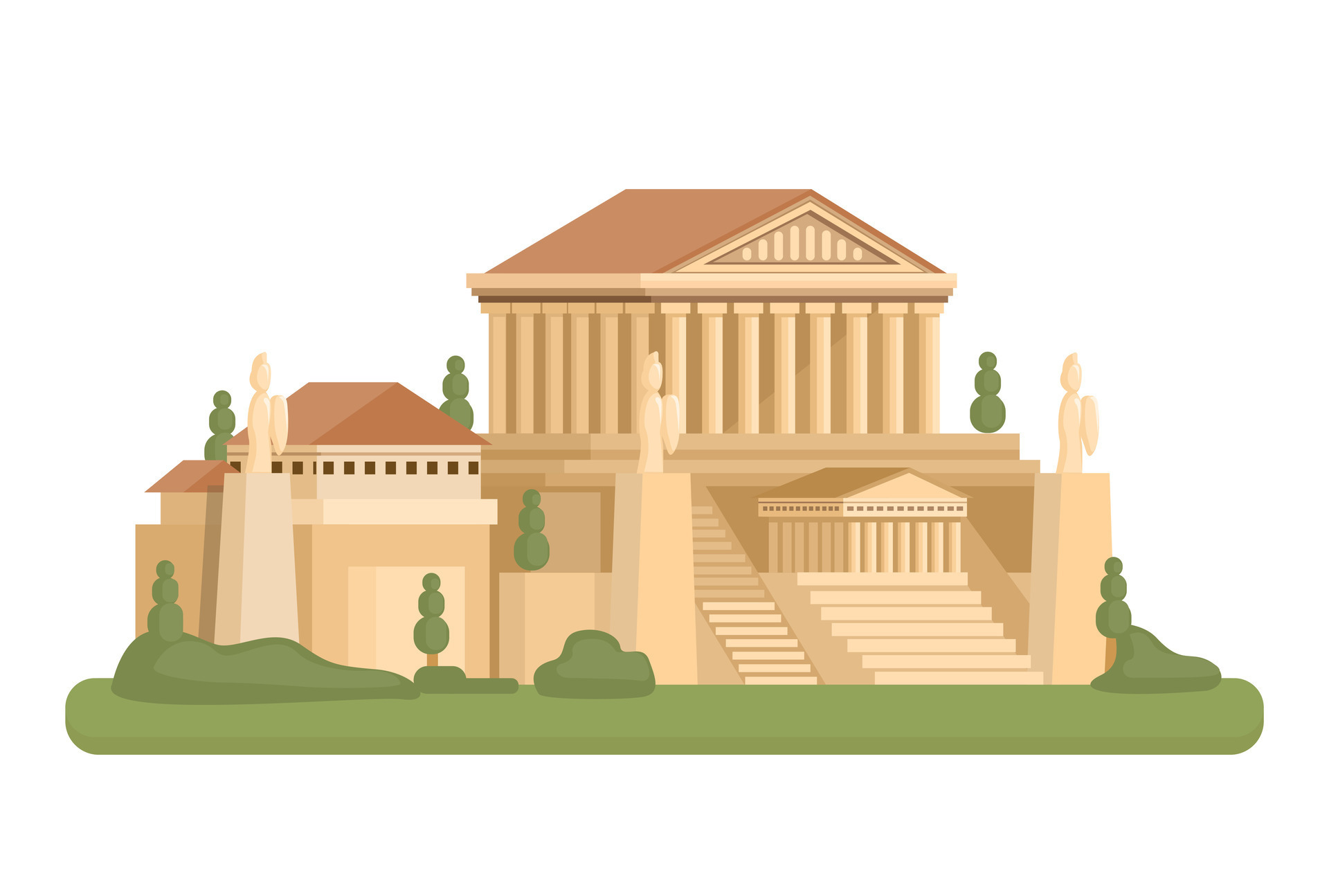 Acropolis Ancient Greek City Landmark Building Cartoon illustration
