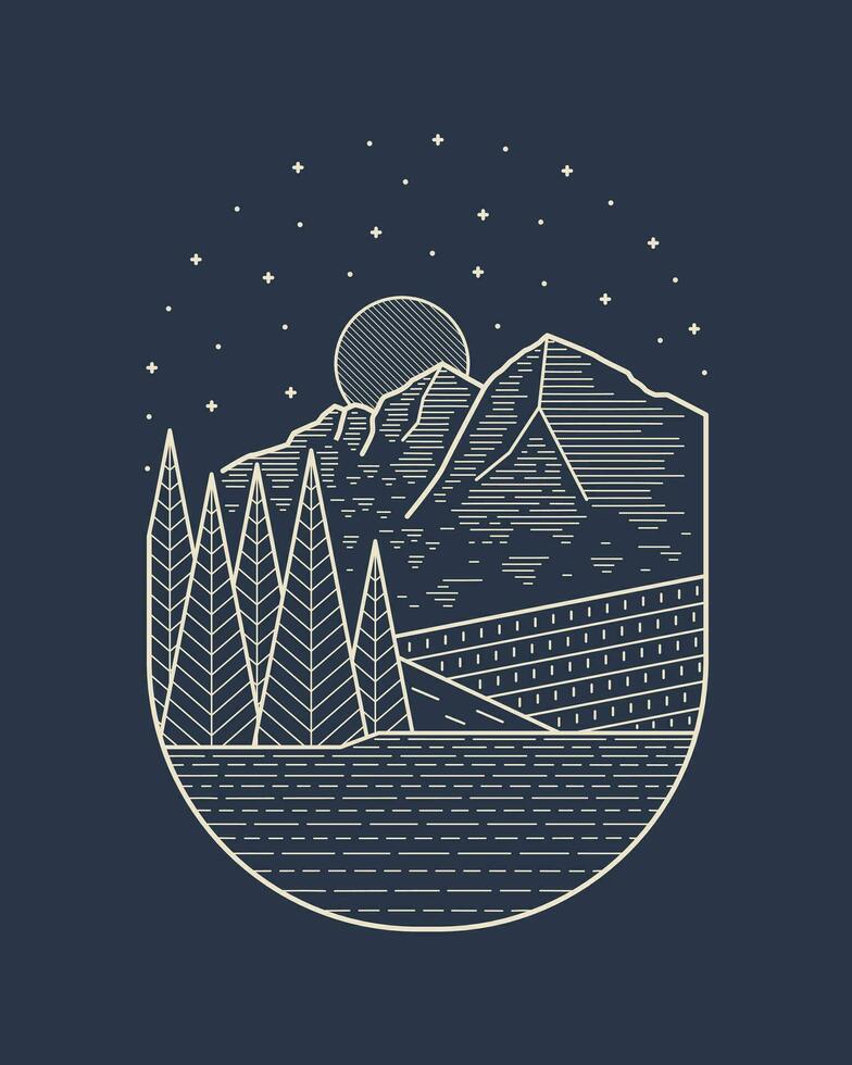 Maroon Bells, Elk Mountains, Colorado mono line art design for badge, sticker, patch, t shirt design, etc vector