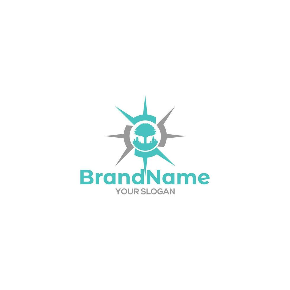 Compass Tree Logo Design Vector
