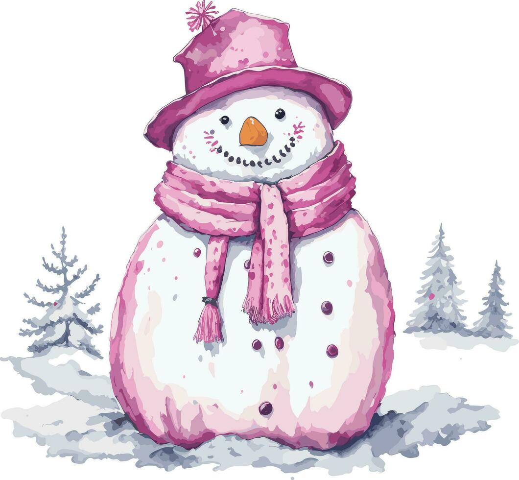 Watercolor Pink Christmas Clipart vector