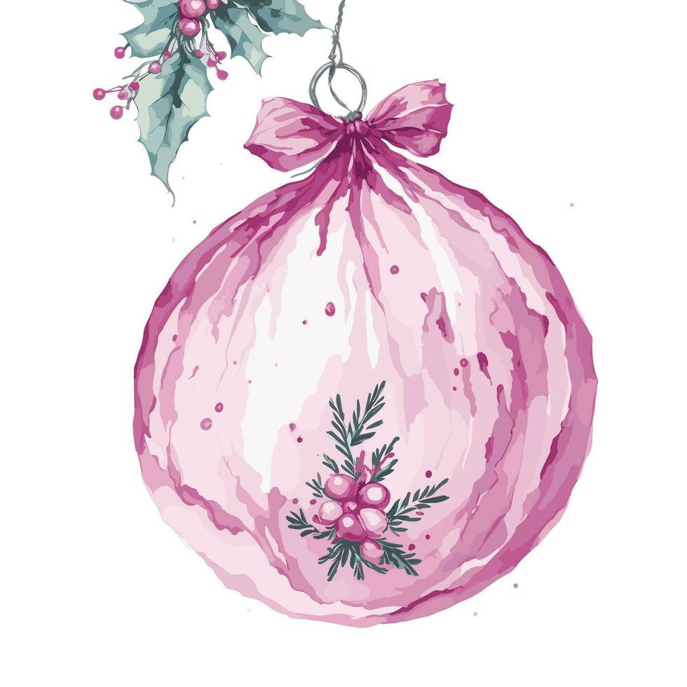 Watercolor Pink Christmas Clipart vector