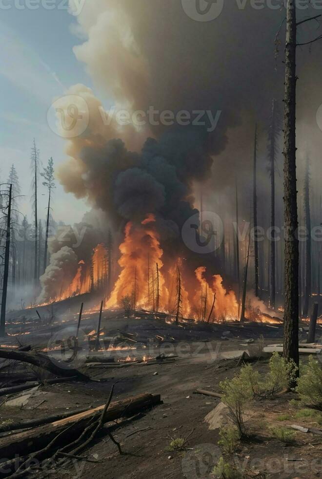 The ecological impact of a wildfire in a forest. photo
