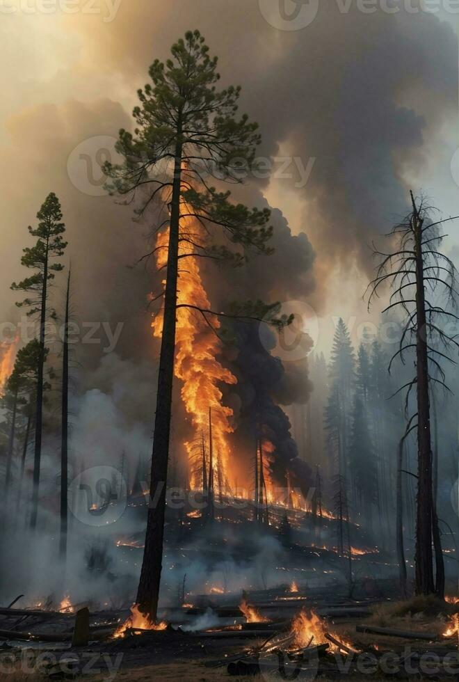 The ecological impact of a wildfire in a forest. photo