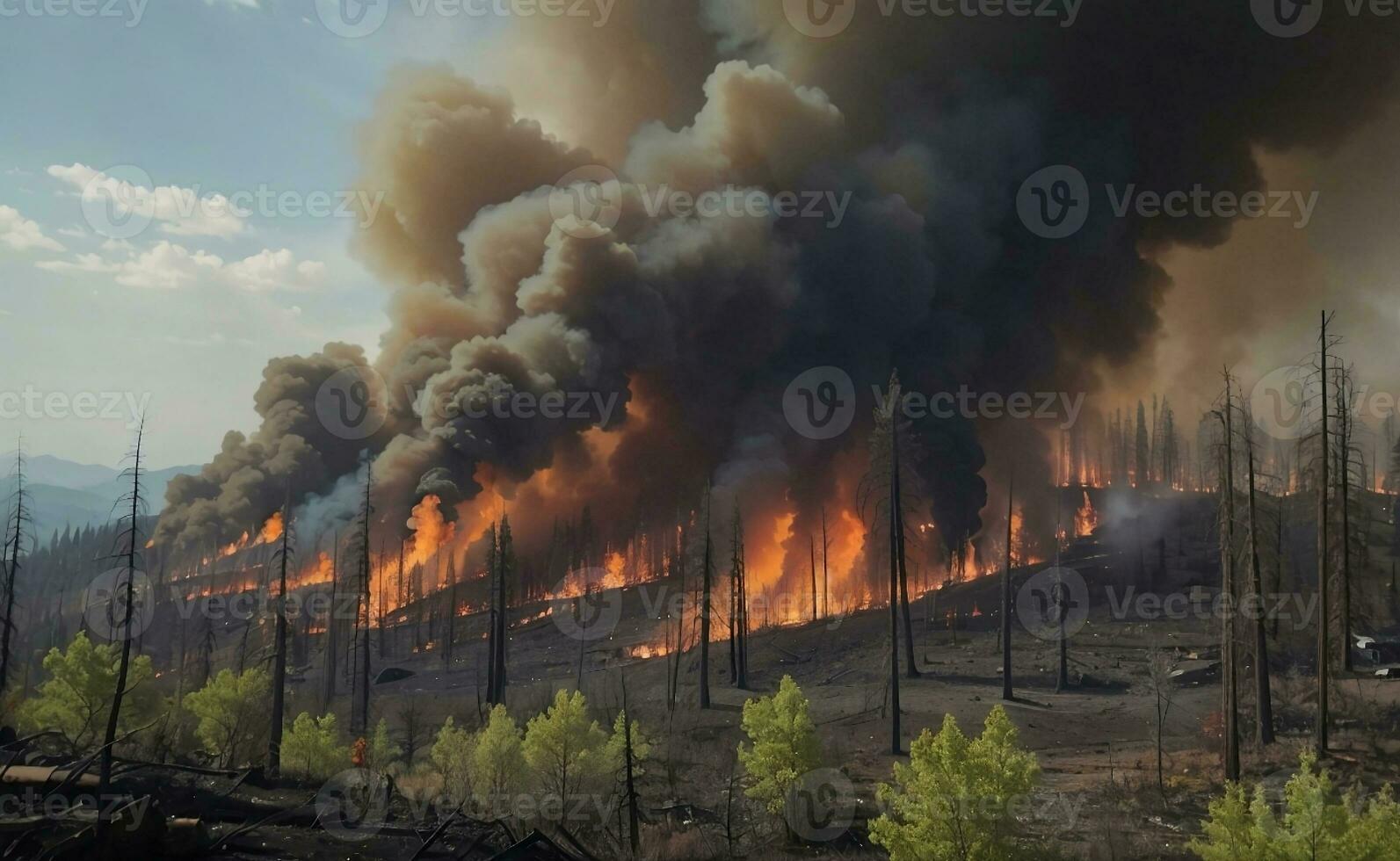 The ecological impact of a wildfire in a forest. photo