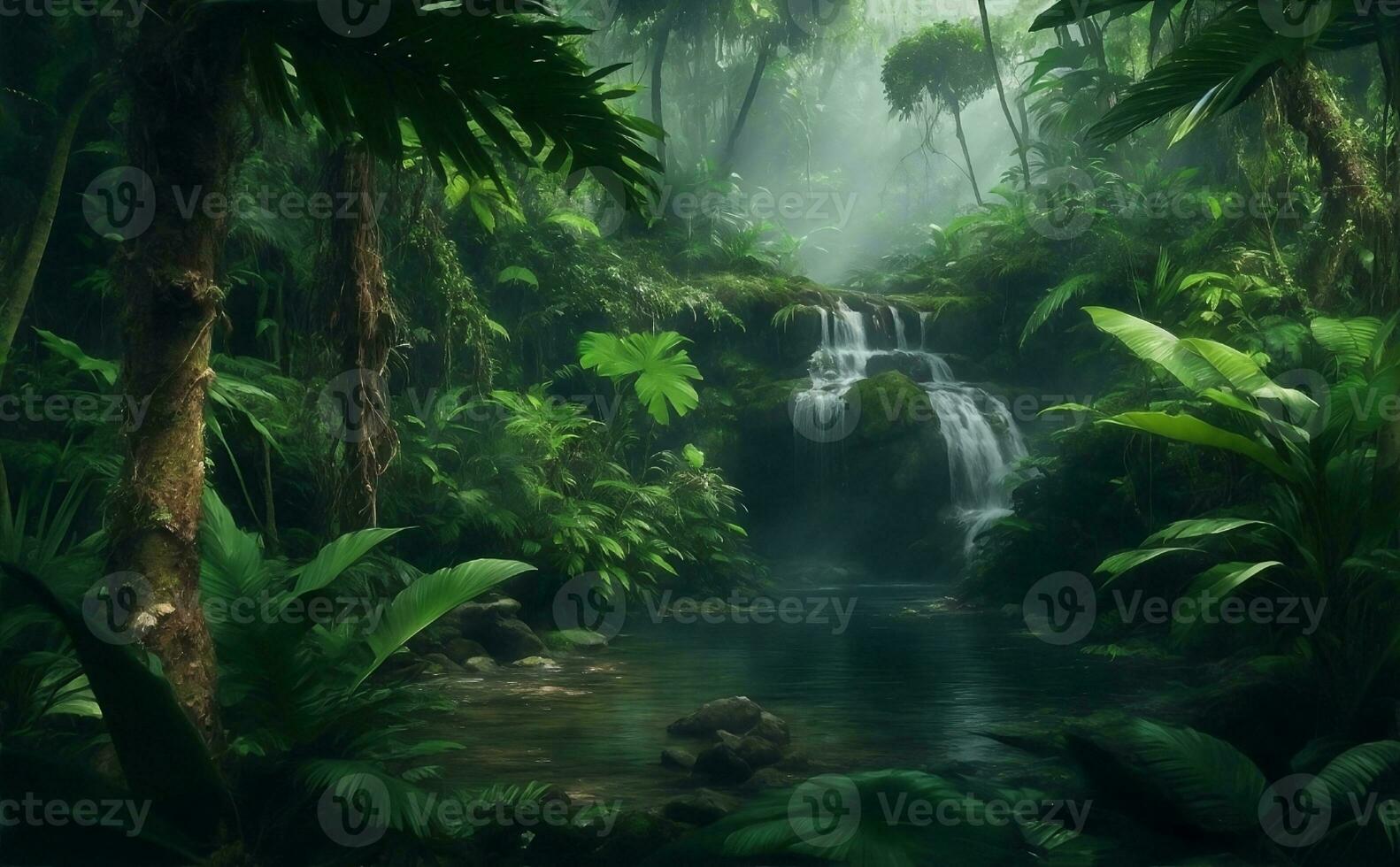 Green beautifull jungle background, Generative AI Illustration. photo