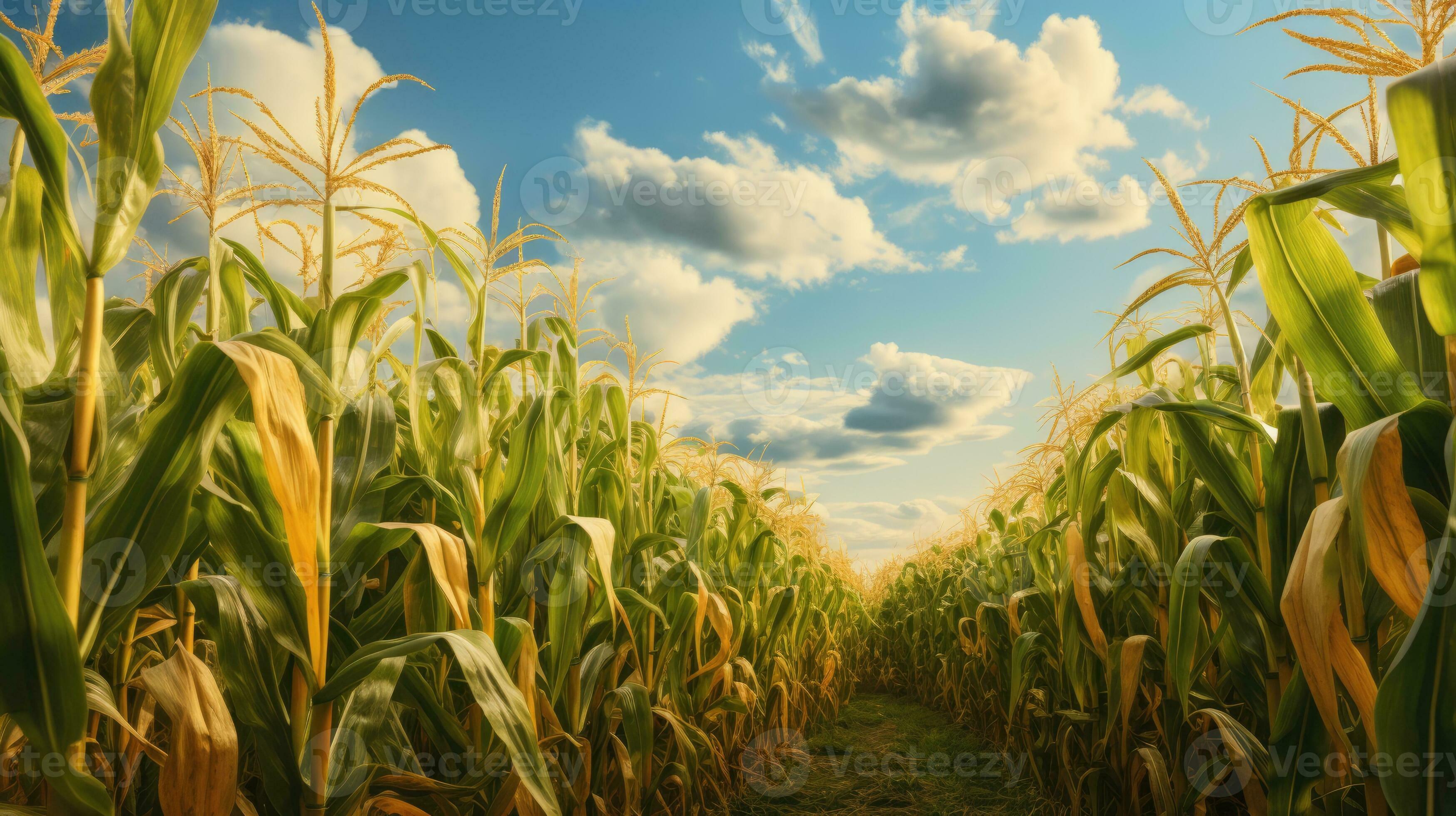 Corn field in sunlight. Agriculture and corn growing. 28594947 Stock