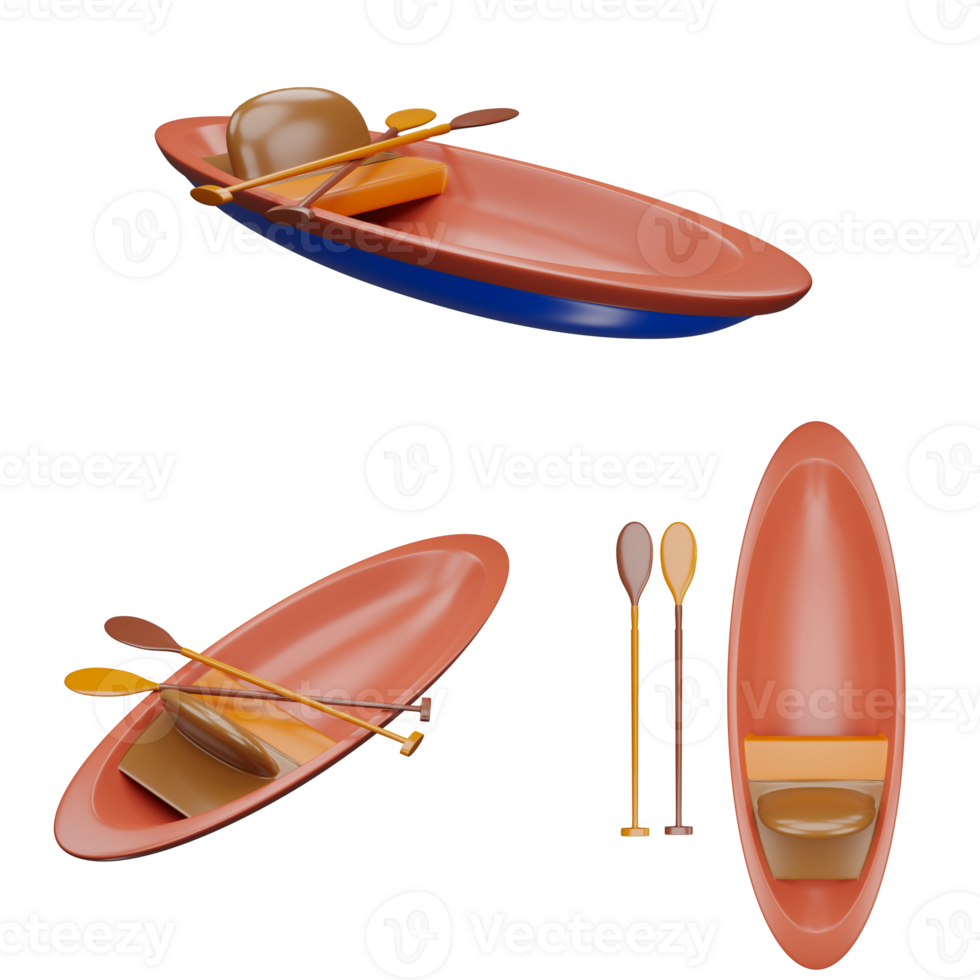 3D rendering of Canoe boat with paddle, Vehicle for travel and water activities, water sports competition png