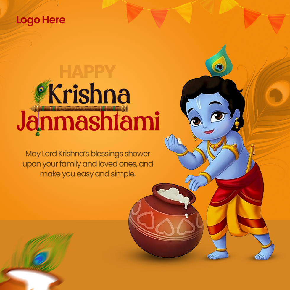 Happy Krishna Janmashtami celebration Indian festival social media post banner poster psd