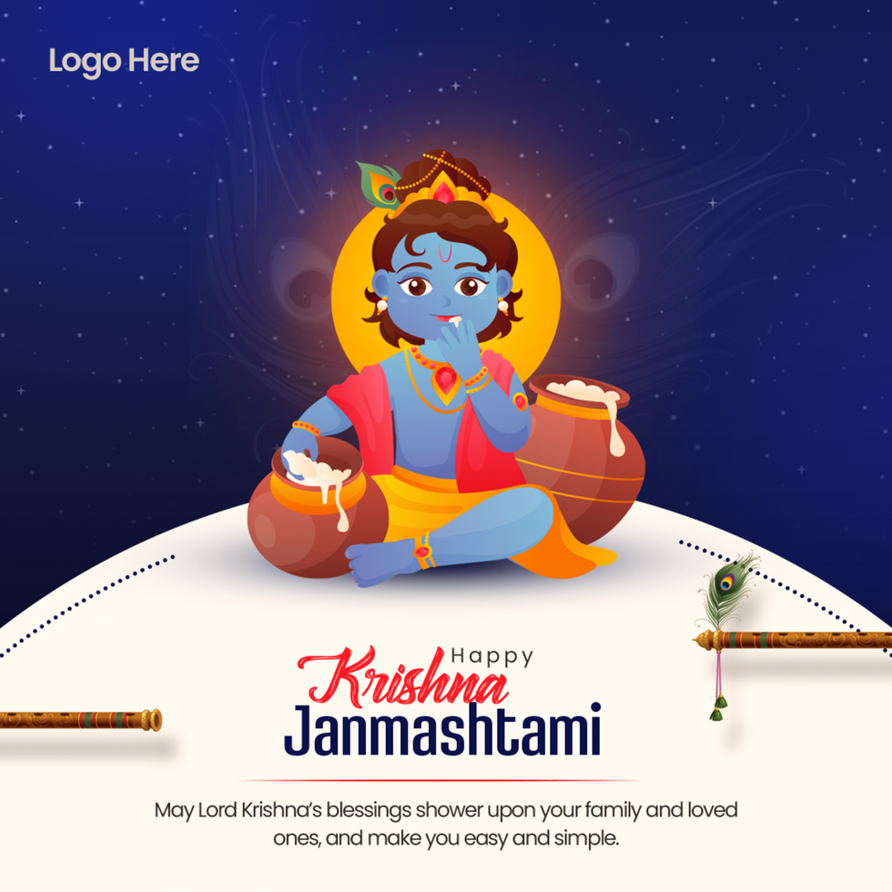 gelukkig krishna janmashtami viering Indisch festival sociaal media post banier poster psd
