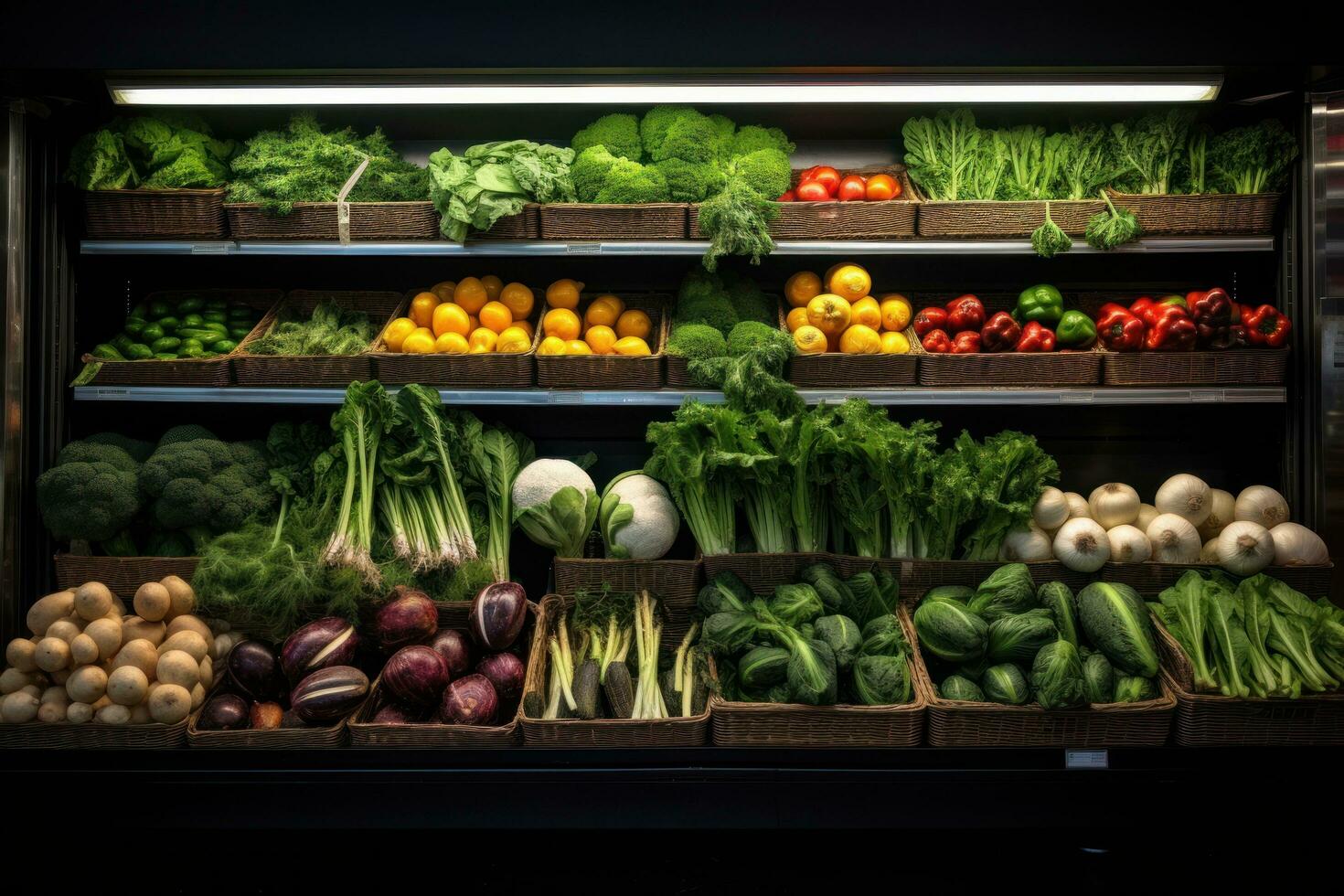 vegetales en monitor en un tienda de comestibles Tienda foto