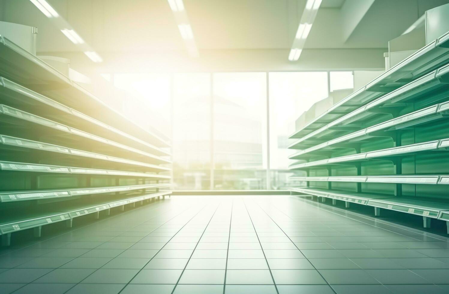 Blurred background in the main aisle of supermarket photo