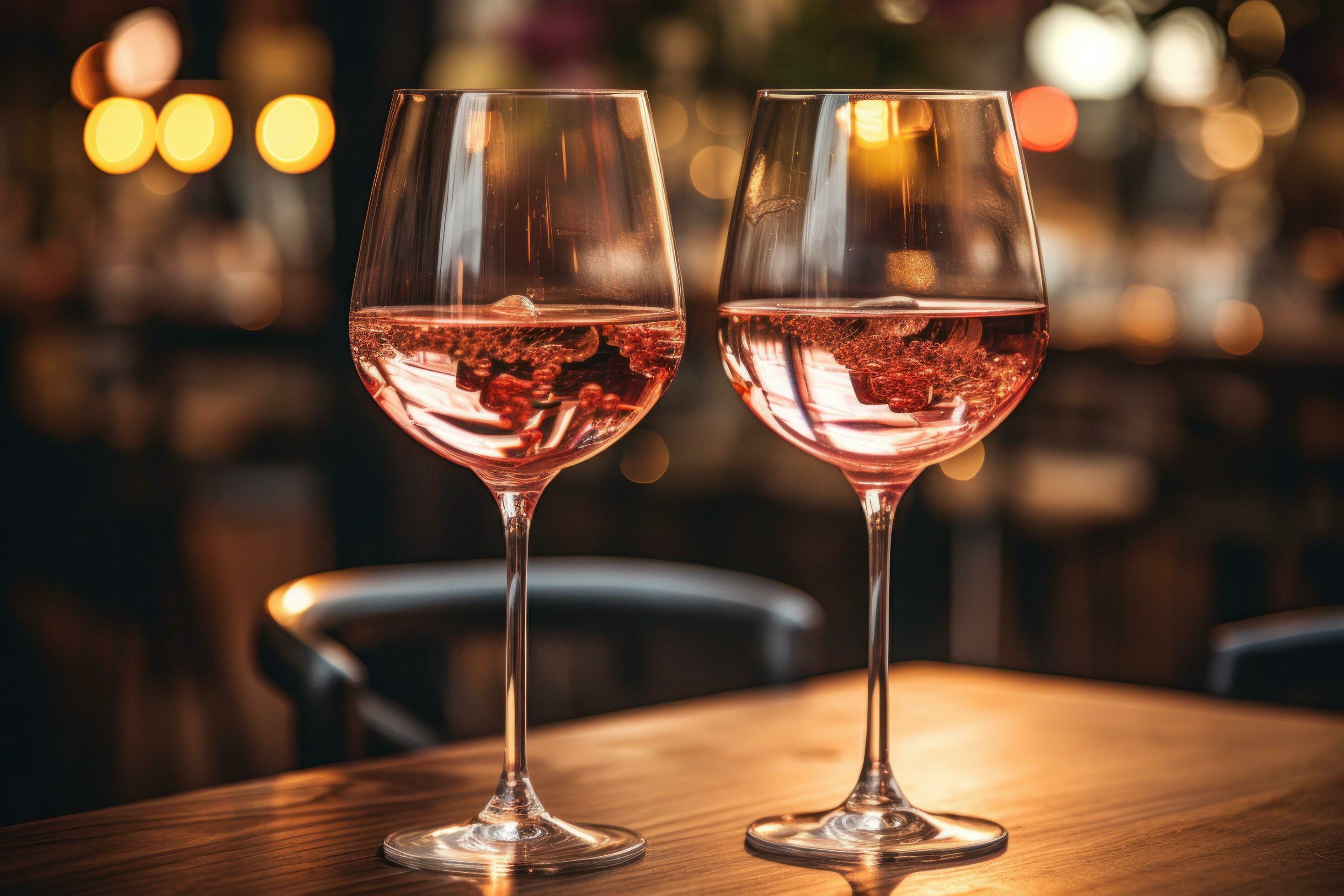 Pink wine glasses on restaurant background 28595220 Stock Photo at Vecteezy