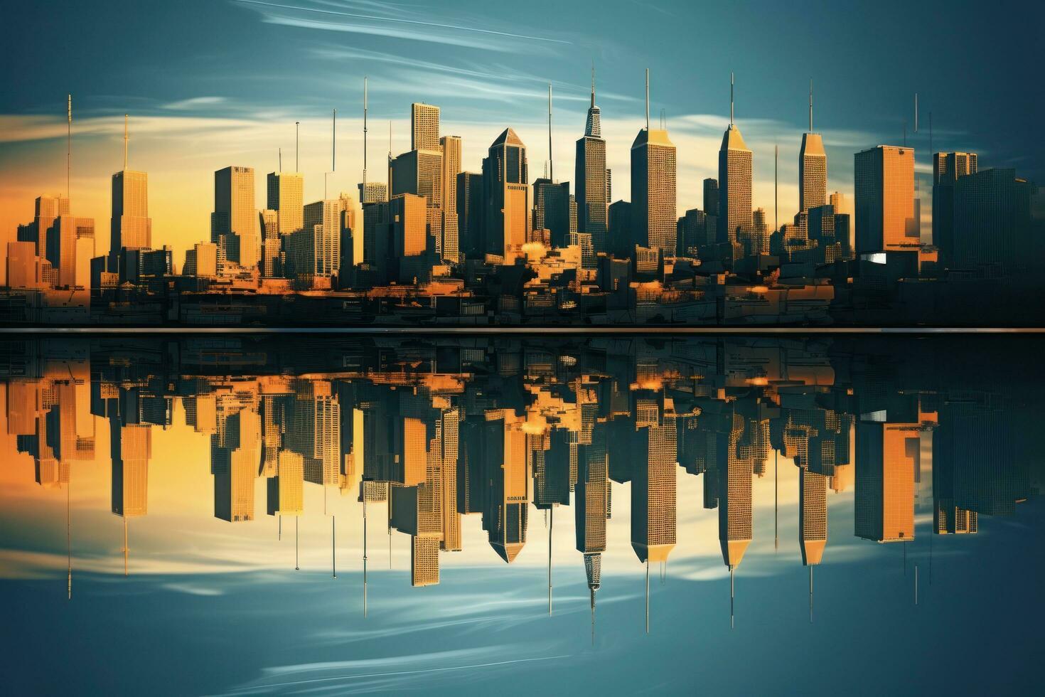 A city downtown with buildings reflecting in the sun photo