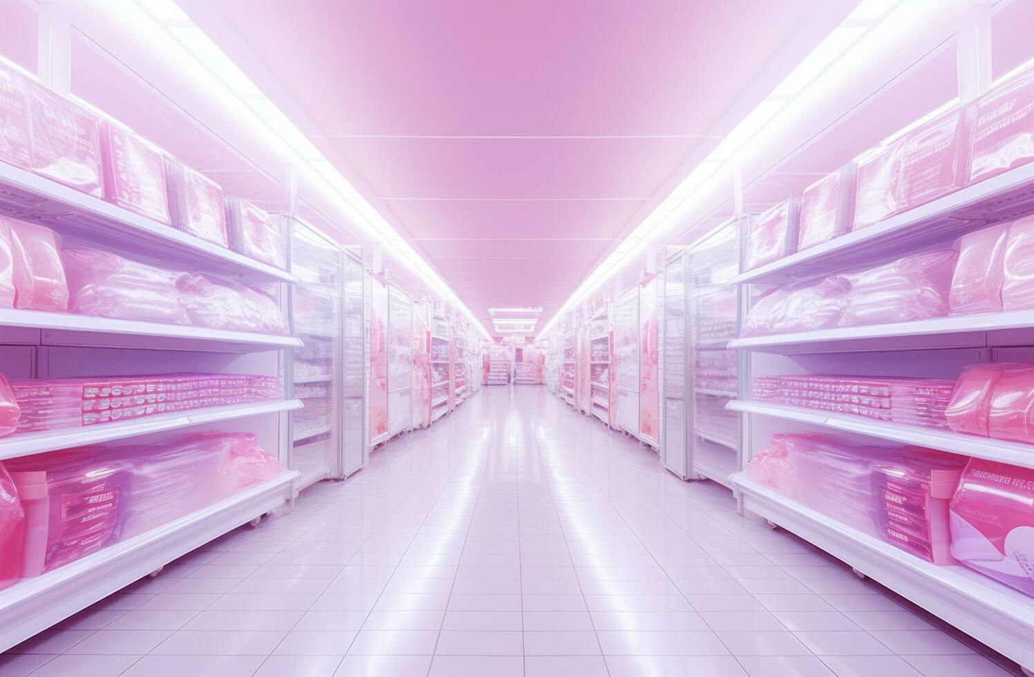 Blurred background in the main aisle of supermarket photo