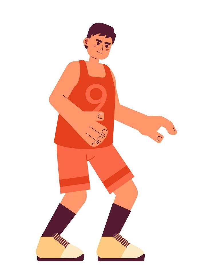 Asian sportsman semi flat color vector character. Young man playing game. Uniform. Editable full body person on white. Simple cartoon spot illustration for web graphic design