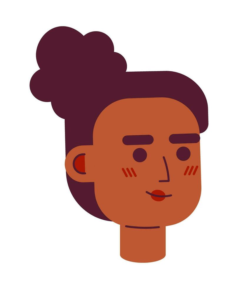 africano americano niña sonriente semi plano vector personaje cabeza. bollo peinado. bonito rostro. editable dibujos animados avatar icono. cara emoción. vistoso Mancha ilustración para web gráfico diseño, animación