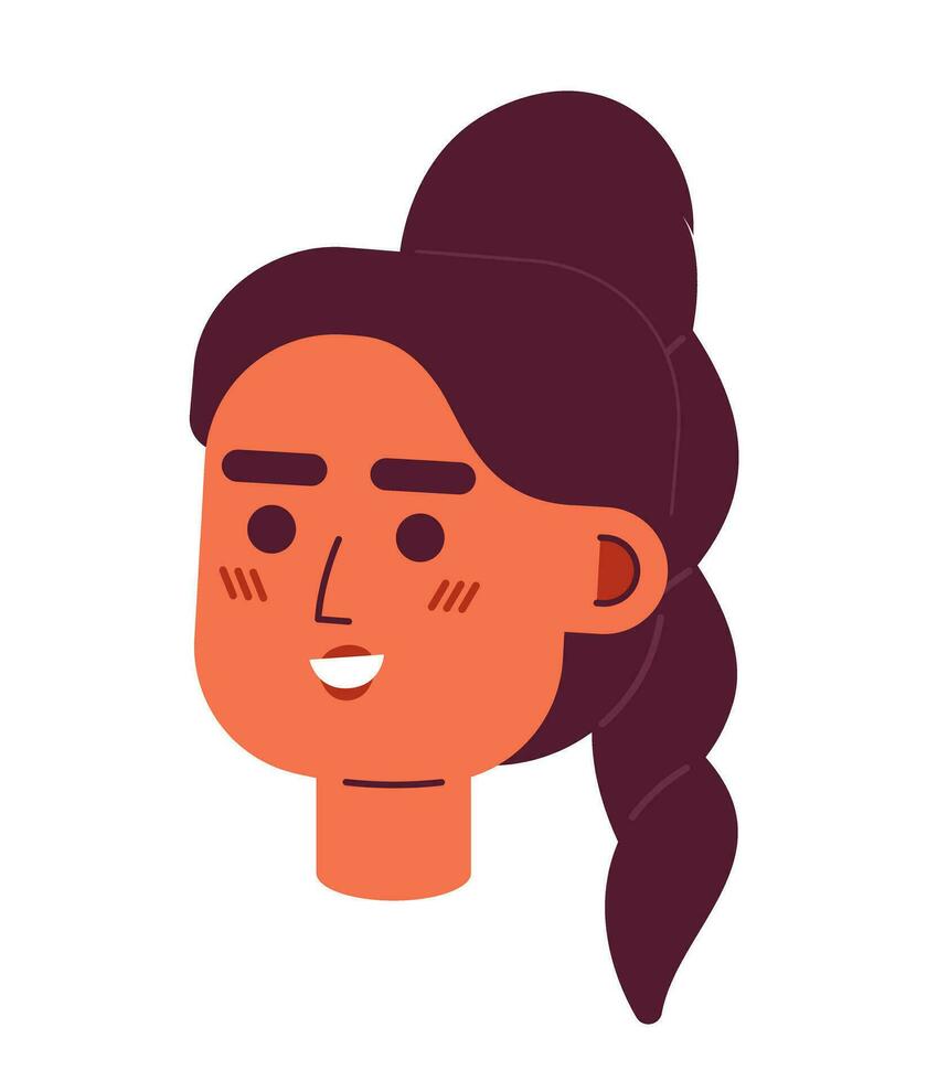 entusiasta joven mujer semi plano vector personaje cabeza. alegre Hispano muchacha. editable dibujos animados avatar icono. cara emoción. vistoso Mancha ilustración para web gráfico diseño, animación