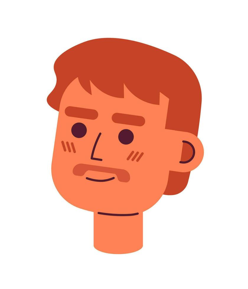 Cute young man with mustache semi flat vector character head. Red haired male. Editable cartoon avatar icon. Face emotion. Colorful spot illustration for web graphic design, animation