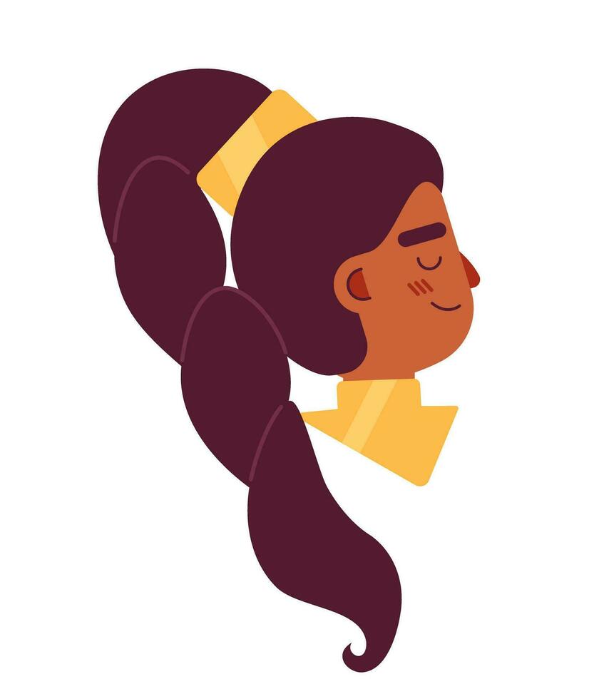 Side view of black girl with long braid semi flat vector character head. Editable cartoon avatar icon. Face emotion. Colorful spot illustration for web graphic design, animation