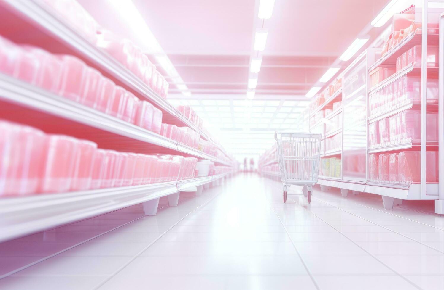 Blurred background in the main aisle of supermarket photo
