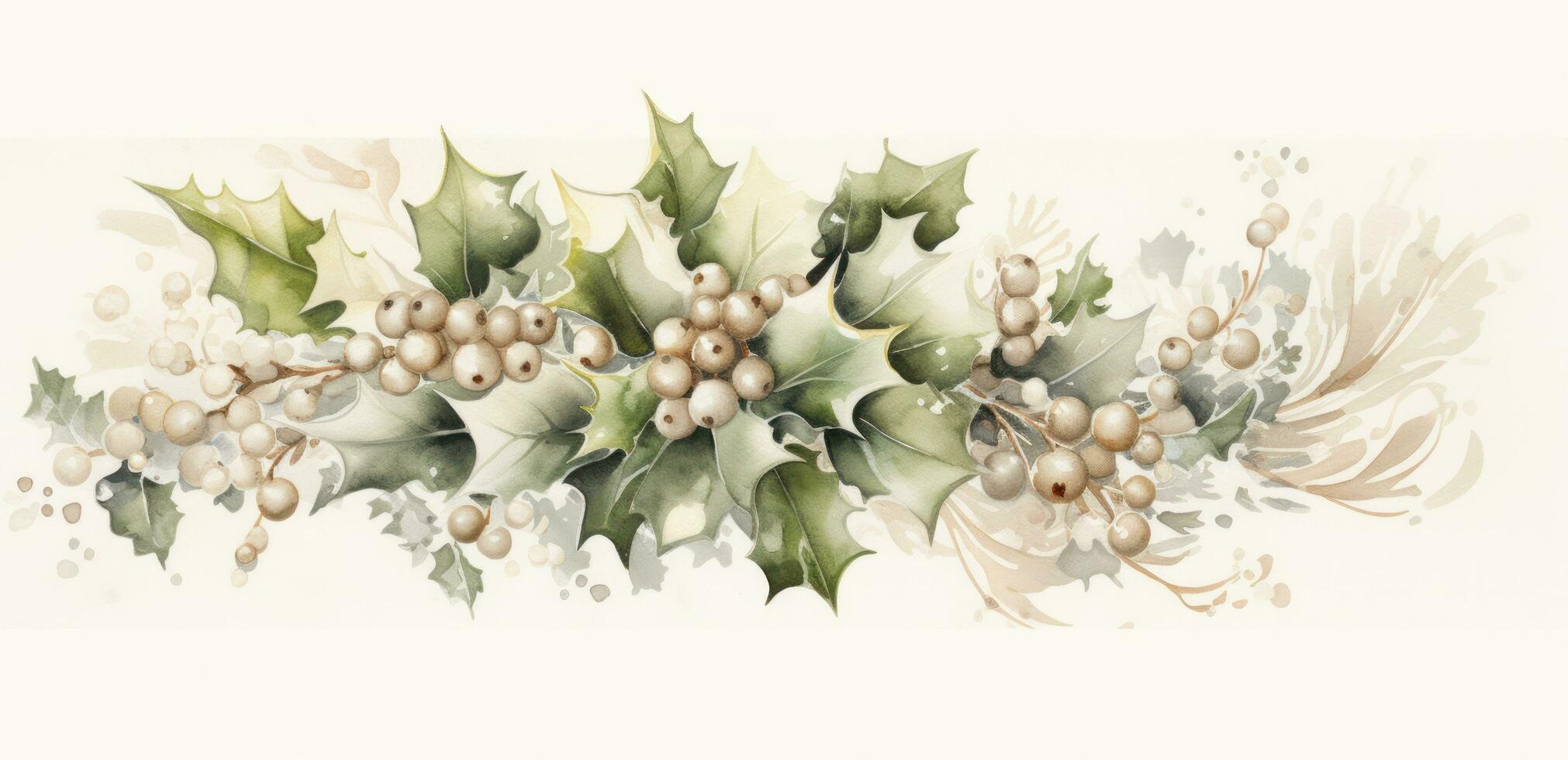 Christmas background with hollly leaves photo