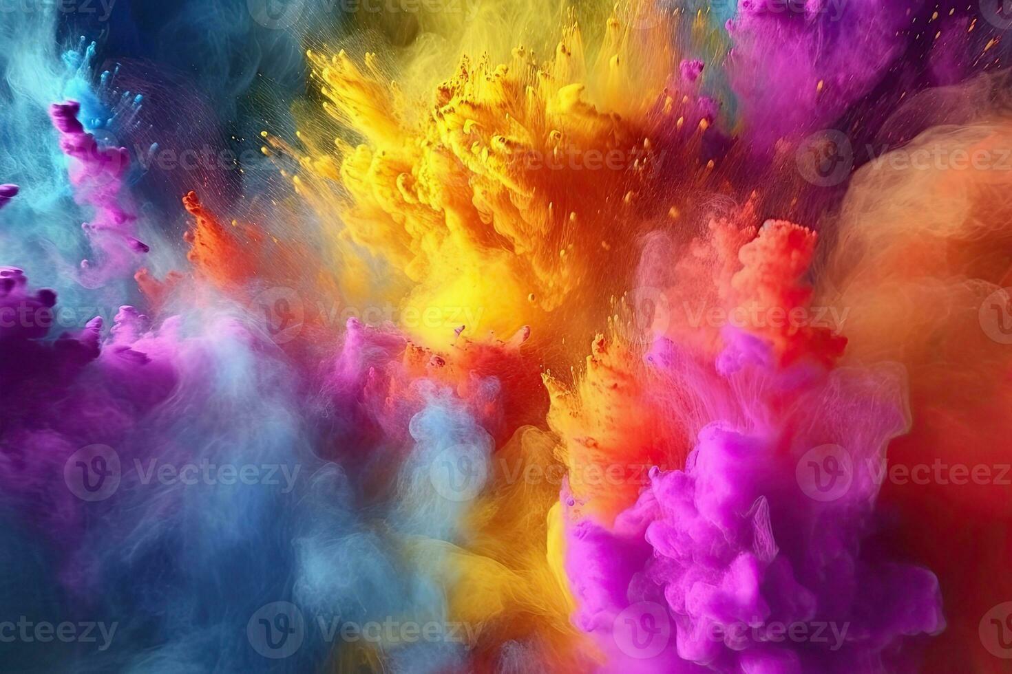 A colorful powder explosion in a black background Generative AI photo