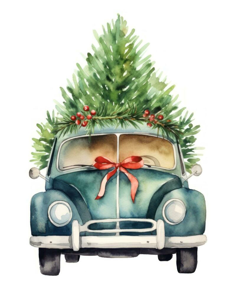 Retro car with Christmas tree photo