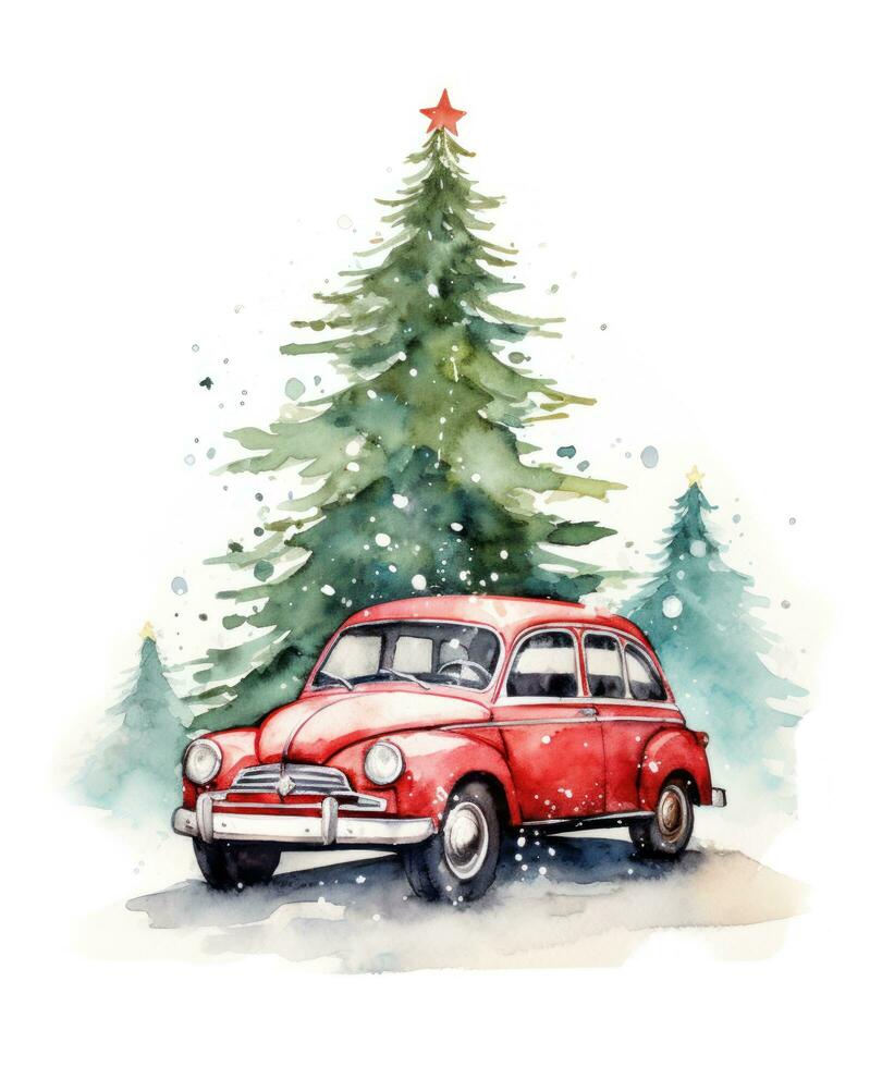 Retro car with Christmas tree photo