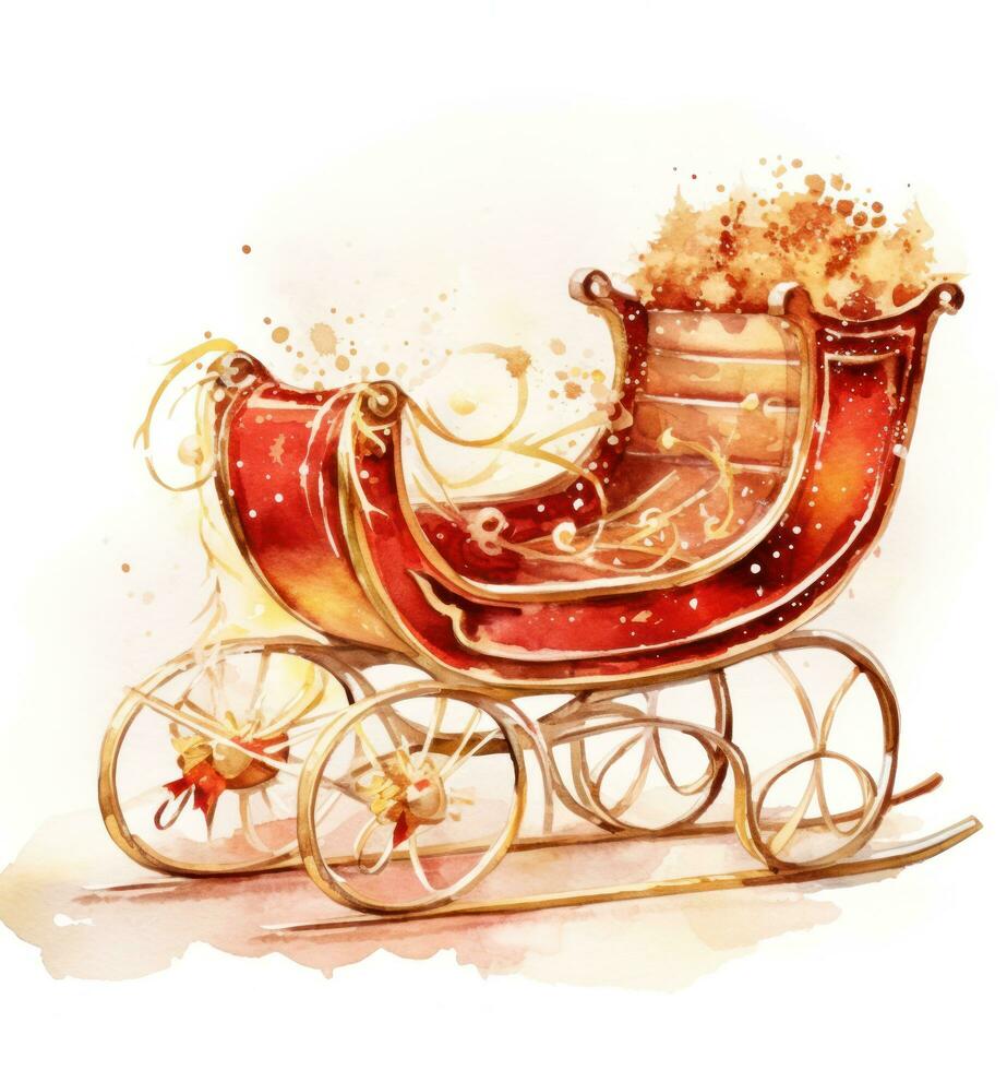Christmas sleigh with presents, wreath and tree photo