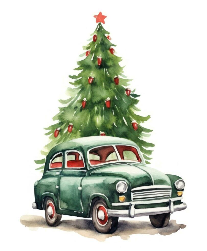 Retro car with Christmas tree photo