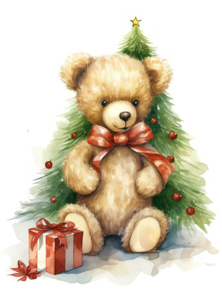 Cute bear with Christmas tree photo