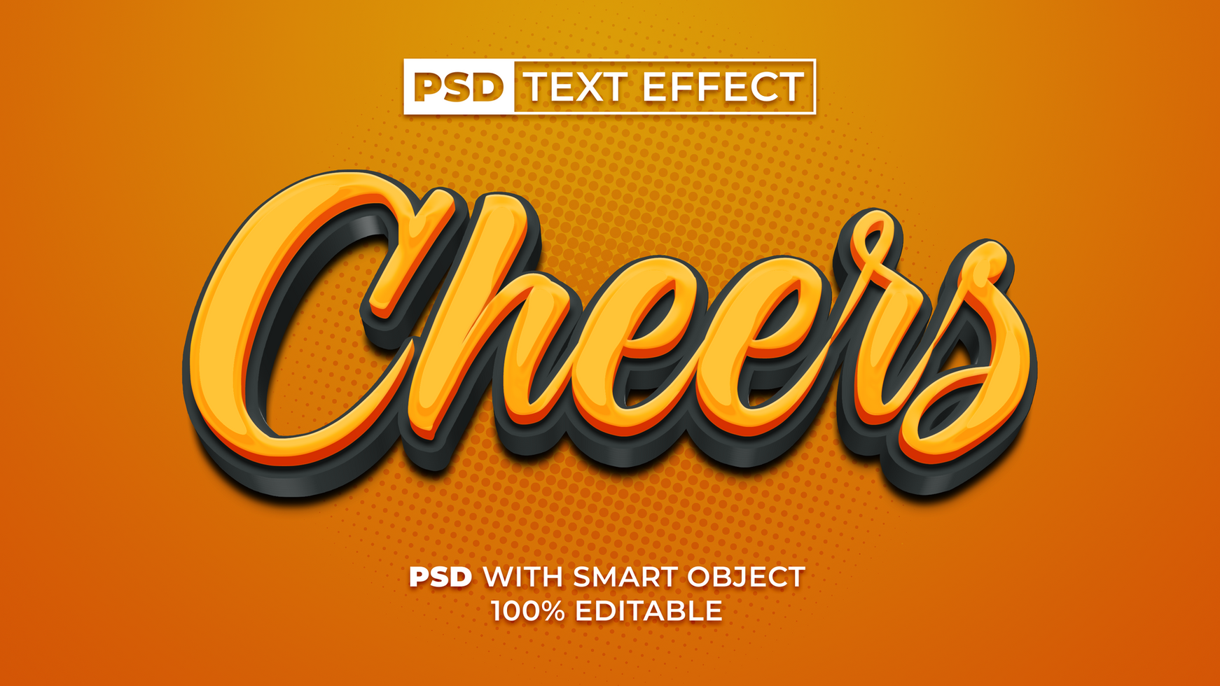 Cheers text effect yellow style. Editable text effect. psd
