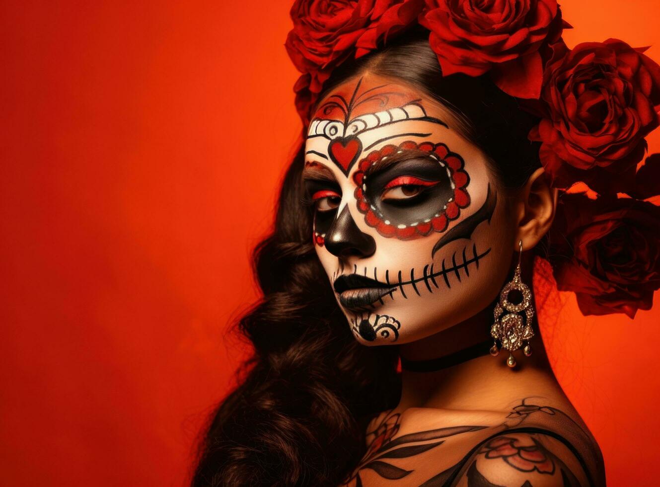 Beautiful young lady with sugar skull makeup photo