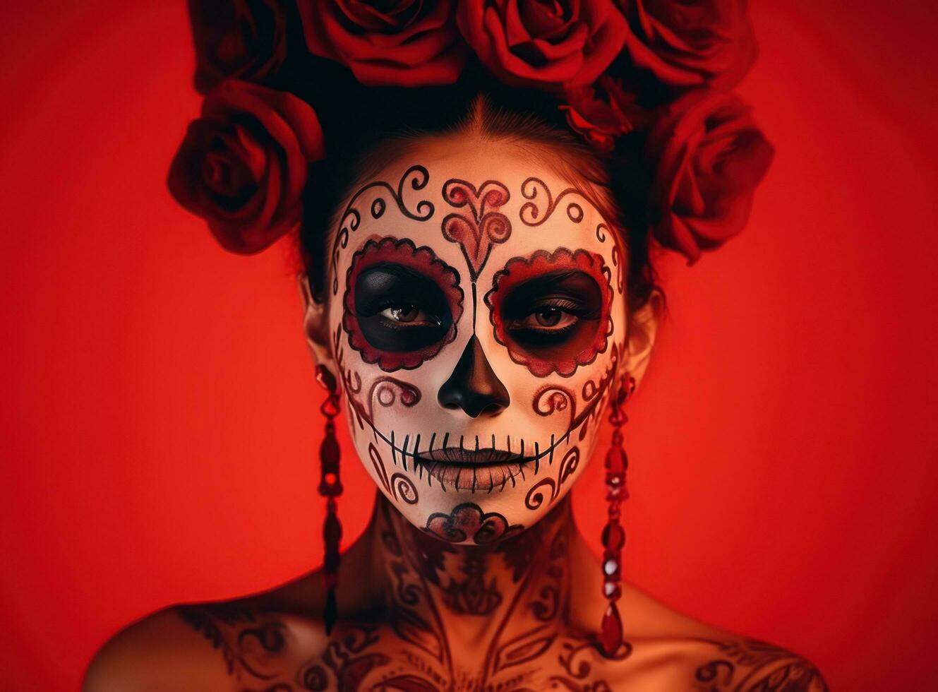 Beautiful young lady with sugar skull makeup photo