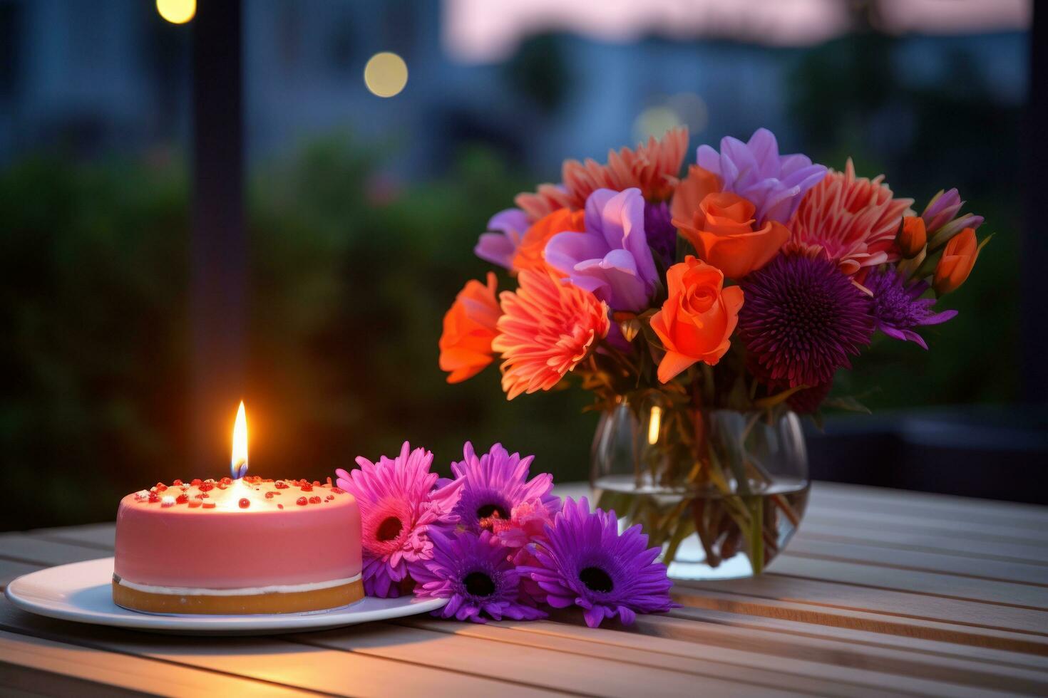 Birthday cake with flowers photo