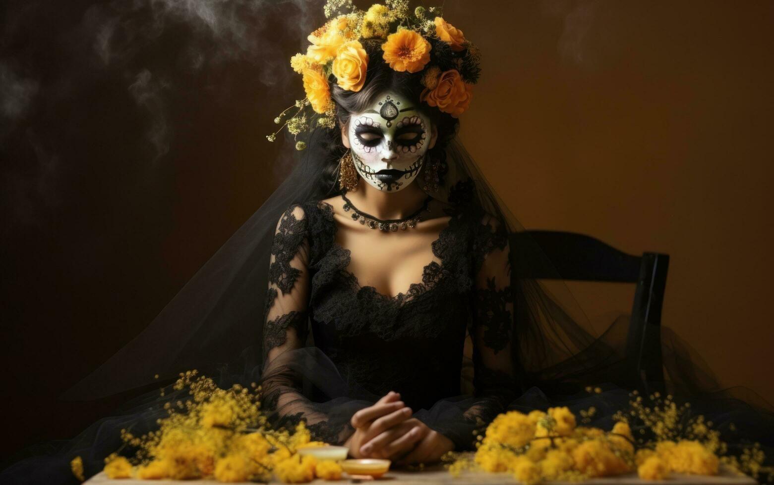 Beautiful young lady with sugar skull makeup photo