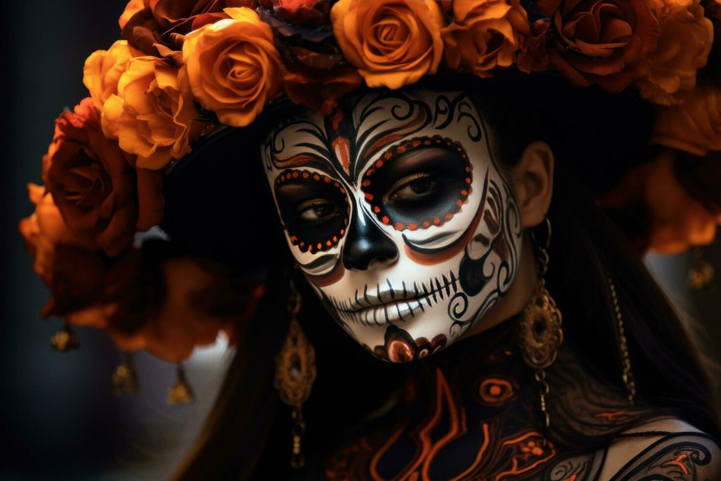 Beautiful young lady with sugar skull makeup photo