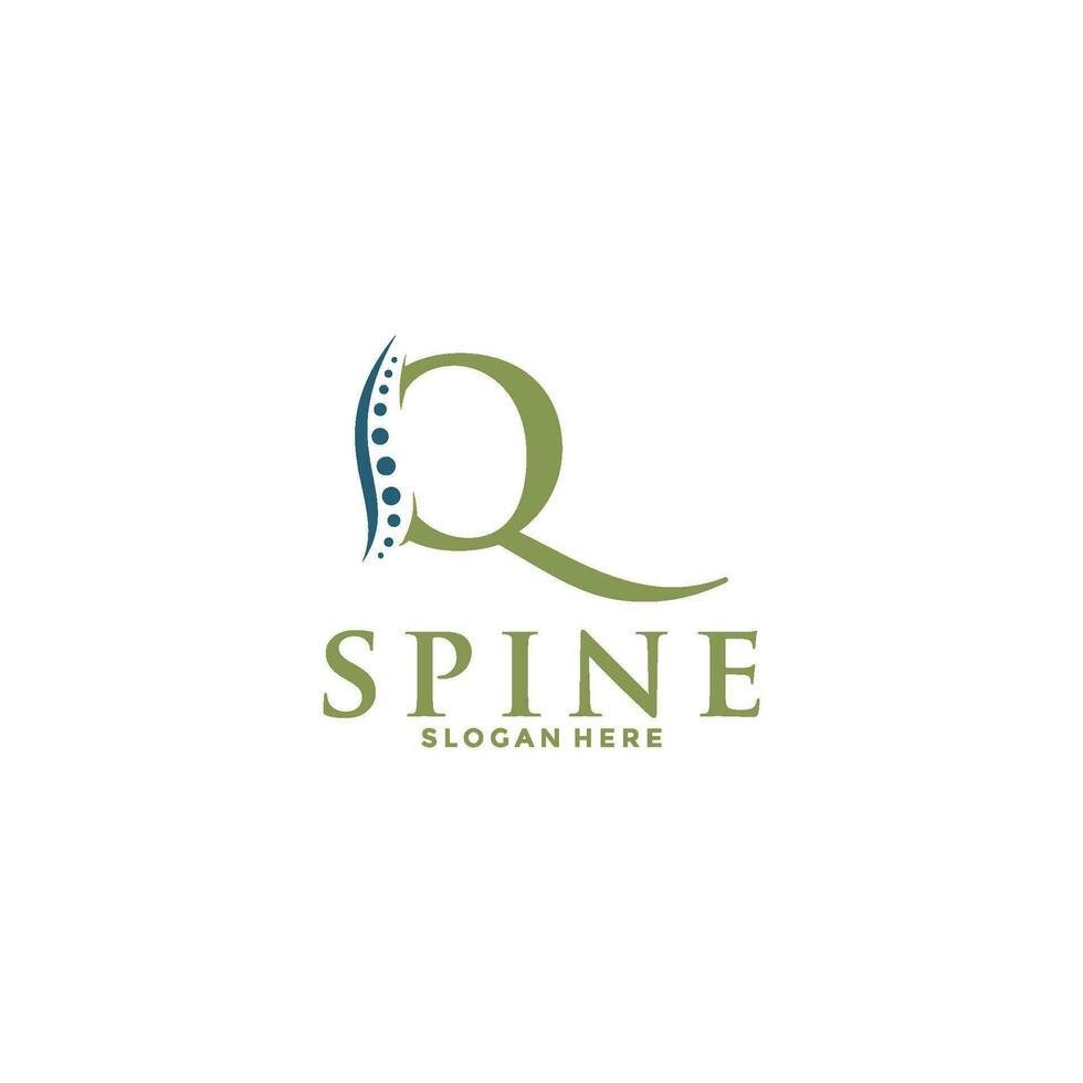 initial Letter Q and spine logo vector, Chiropractic Logo design icon template vector